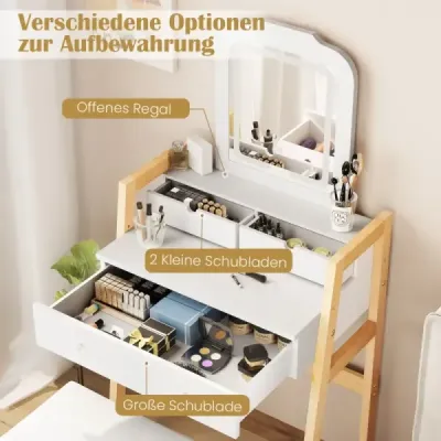 Masa de decorare din lemn cu scaun & oglindă & 3 sertare
