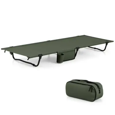 Pat de camping cu buzunar lateral Pat pliabil 150 kg capacitate de transport Verde
