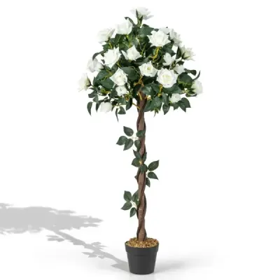120 cm trandafir cu trandafiri albi copac artificial cu flori flori artificiale copac