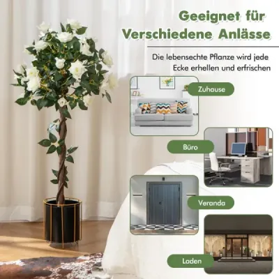 120 cm trandafir cu trandafiri albi copac artificial cu flori flori artificiale copac