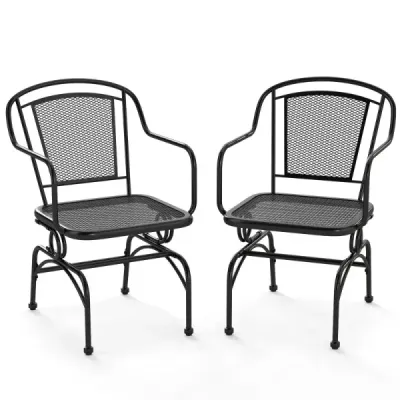 2 set din metal scaune gradina terasa scaune cu mișcare moale balcon scaune negru