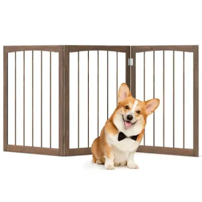 Grilă de blocare Câini 3 piese Grilă de protecție din lemn Scari 76cm High Dog Locking Grid Foldable Brown