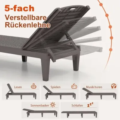 2 a stabilit lounger soare cu backrest reglabil plastic rezistent la vreme gradina canapea maro