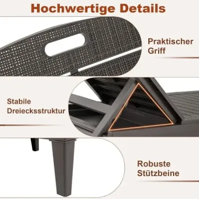 2 a stabilit lounger soare cu backrest reglabil plastic rezistent la vreme gradina canapea maro