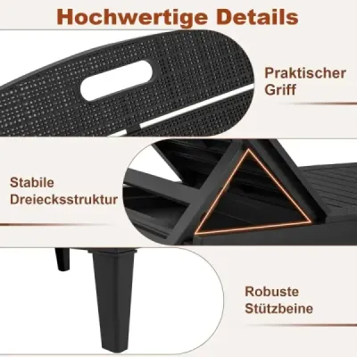 2nd set sun lounger cu backrest reglabil din plastic rezistent la vreme gradina canapea negru
