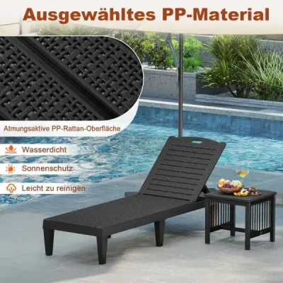 2nd set sun lounger cu backrest reglabil din plastic rezistent la vreme gradina canapea negru