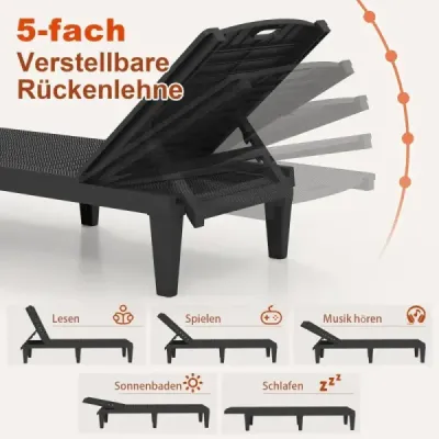 2nd set sun lounger cu backrest reglabil din plastic rezistent la vreme gradina canapea negru