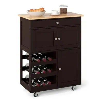 coș de bucătărie cu sertare & 3 etaje raft vin & worktop servire coș Brown