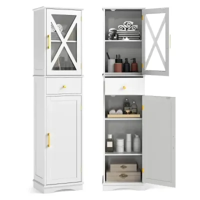 Cabinet baie Cabinet mare cu sertar raft reglabil 2 usi Cabinet baie mare Alb