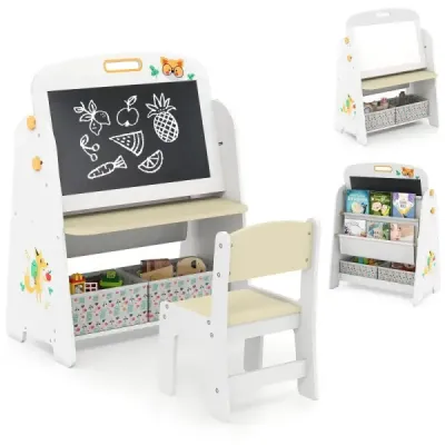 Personal pentru copii cu scaun bord pentru copii cu bookcase & tabla magnetica & Whiteboard Nature