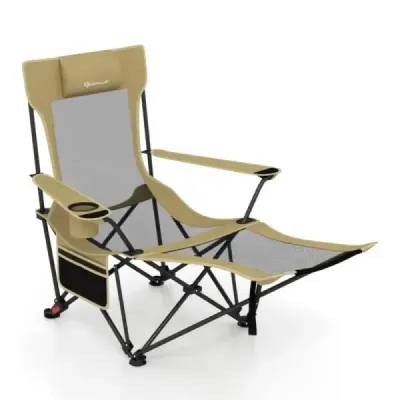 Scaun de camping cu tetieră și spătar reglabil Scaunul de pescuit Khaki