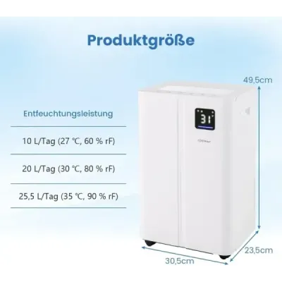 25,5 l/zi Dezumidificator de aer Dezumidificator electric Cameră dezumidificator pentru 25m2 camere