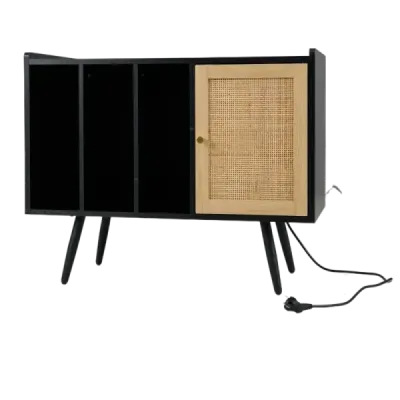 Rattan turntable stand cu masa de incarcare disc de vinil statie pentru 220 discuri negru