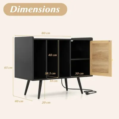 Rattan turntable stand cu masa de incarcare disc de vinil statie pentru 220 discuri negru