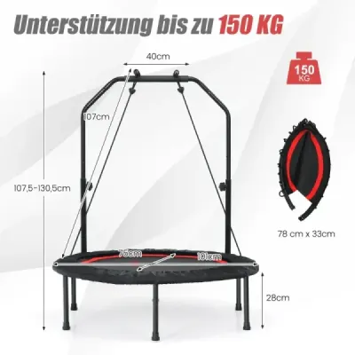φ101cm Fitmess Trampoline Mini Trampoline cu inaltime reglabila maner & 2 benzi de rezistenta Red
