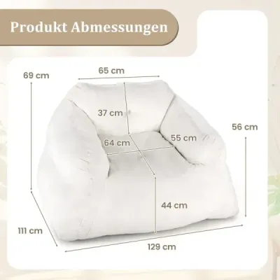 Geanta scaun scaun scaun podea cu capac de catifea si podea nealunecata podea capitonata pentru camera de zi 129 x 111 x 69 cm Bej