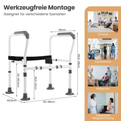 Balustradă de siguranță pentru toalete Înălţime reglabilă Mâner toaleta Robust Gri
