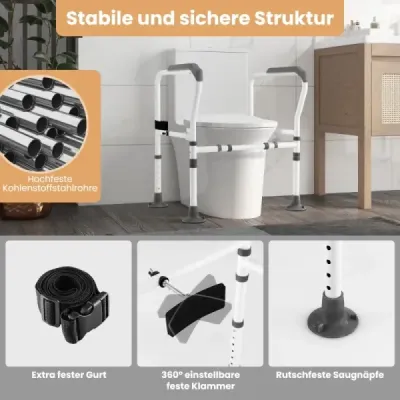 Balustradă de siguranță pentru toalete Înălţime reglabilă Mâner toaleta Robust Gri