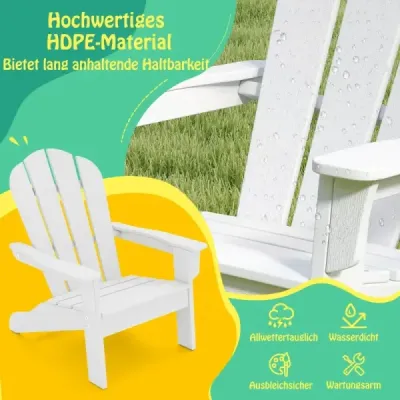 Scaun Adirondack din PEÎD cu spate ergonomic Scaun Adirondack alb