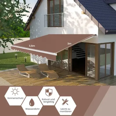 terase retractabile din aluminiu protecţie solară cu manivelă mâner 3,6 m × 3 m maro