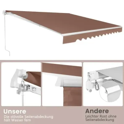terase retractabile din aluminiu protecţie solară cu manivelă mâner 3,6 m × 3 m maro