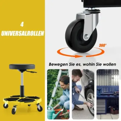 Atelier rola scaun cu stocare & 4 rulouri universale 150 kg inaltime reglabila galben