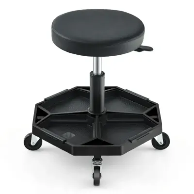Atelier Rostogol scaun cu stocare & 4 Role universale 150 kg Înălţime reglabilă Negru