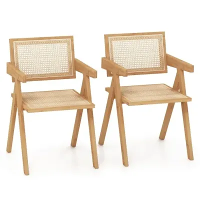2 set scaun dining scaun bucatarie din bambus & rattan simulat 50 x 52 x 81 cm Natura