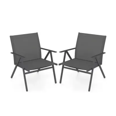 2 Set Scaune de gradina cu tesatura respirabila Scaune Balcon scaune terasa Gri