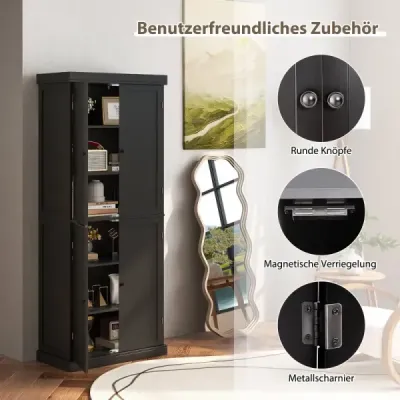 Dulap baie cu 4 usi si 6 compartimente Cabinet de bucătărie 76 x 40 x 184,5 cm Negru