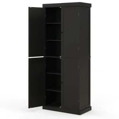 Dulap baie cu 4 usi si 6 compartimente Cabinet de bucătărie 76 x 40 x 184,5 cm Negru