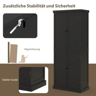 Dulap baie cu 4 usi si 6 compartimente Cabinet de bucătărie 76 x 40 x 184,5 cm Negru