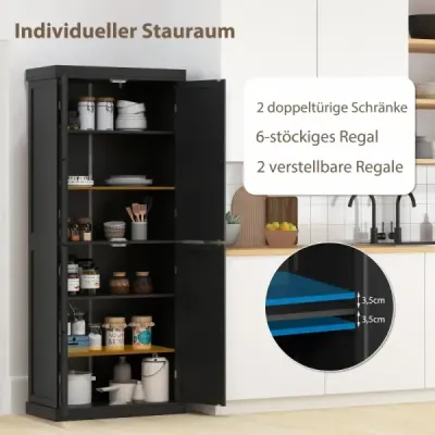 Dulap baie cu 4 usi si 6 compartimente Cabinet de bucătărie 76 x 40 x 184,5 cm Negru