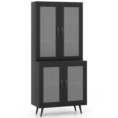 dulap bucatarie mare 178,5 cm rafturi bucatarie cu 4 usi transparente si rafturi reglabile negru