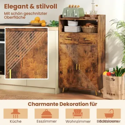 Dulap multifuncţional cu uşă dublă & 2 sertare şi dulap de bucătărie reglabil Brown