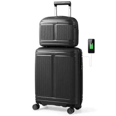 2 bucăţi. bagaj kit inclusiv 20" geantă de mână & 14" caz cosmetic PP hardshell bagaj negru