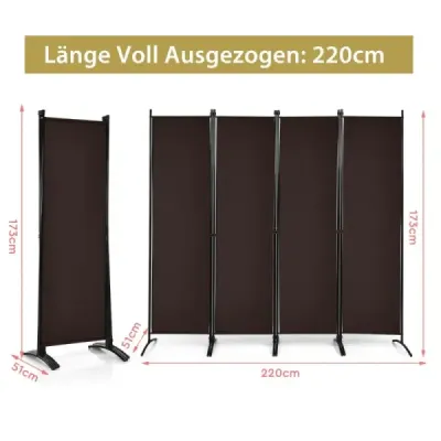 4 piese 173 cm Spațiu mare separator Partiție portabilă cu cadru de oțel Brown