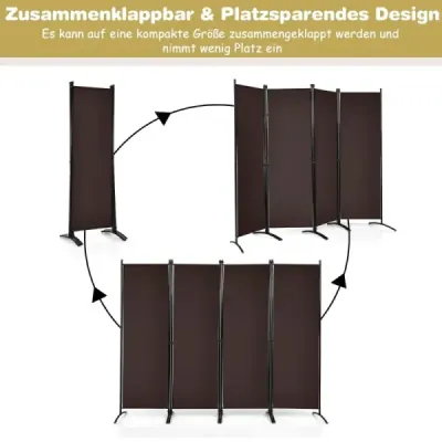 4 piese 173 cm Spațiu mare separator Partiție portabilă cu cadru de oțel Brown
