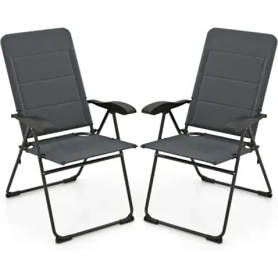 Set 2 scaune de gradina cu 7x reglabil backrest scaune pliabile balcon scaune gri