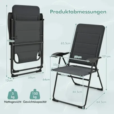 Set 2 scaune de gradina cu 7x reglabil backrest scaune pliabile balcon scaune gri