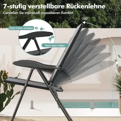 Set 2 scaune de gradina cu 7x reglabil backrest scaune pliabile balcon scaune gri