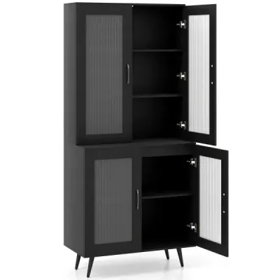 dulap bucatarie mare 178,5 cm rafturi bucatarie cu 4 usi transparente si rafturi reglabile negru
