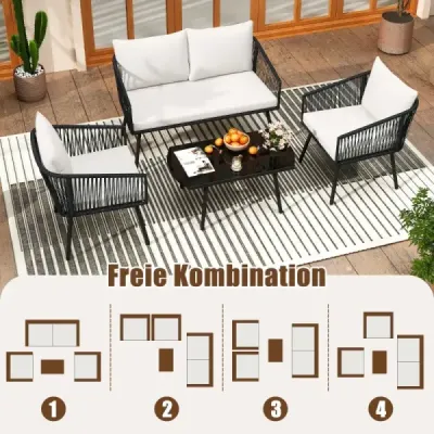 Rattan grădină mobilier set balcon mobilier set cu scaun și spate pernă terasă mobilier
