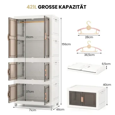 dulap cu 10 umerașe 421L dulap pliabil multi-scop cu role combinație gratuită 71 x 46 x 156 cm