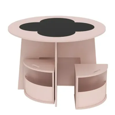 Masa pentru copii si scaun set rotund 5 grup de scaune pentru copii din lemn cu 4 scaun de depozitare roz