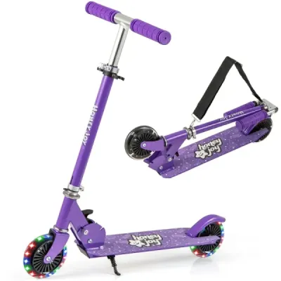 Role copii pliabil Scooter pentru copii cu LED Roată de direcție stand și suport curea Scooter Purpuriu