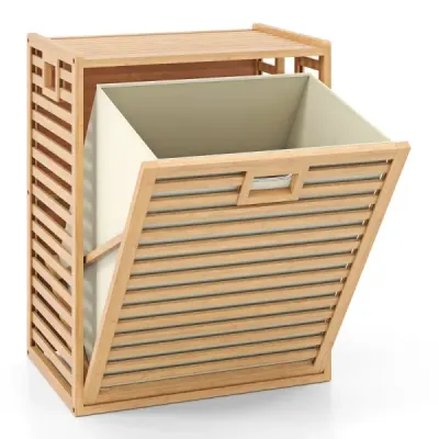 Raft baie cu cos de rufe 68 L raft din baie din bambus dulap cu natura de depozitare 50 x 35 x 64 cm