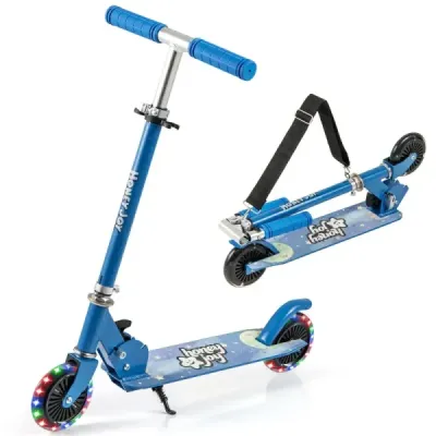 Role copii pliabil pentru copii Scooter cu LED Rod suport de direcție Scooter Albastru