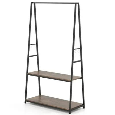 haine stand garderoba freestanding cu 2 rafturi și grajd bar de haine Brown