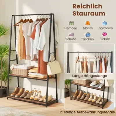 haine stand garderoba freestanding cu 2 rafturi și grajd bar de haine Brown